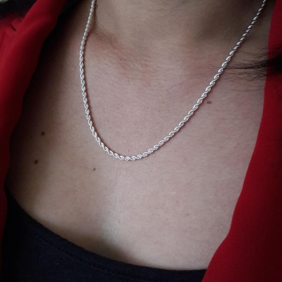 Stamped Jewelry - Silver Plated 925 Twisted Rope 2mm Necklace